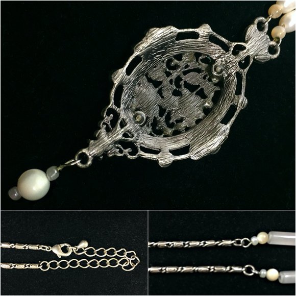 VTG Semiprecious Gem Victorian Style Necklace Filigree Floral - Picture 3 of 6